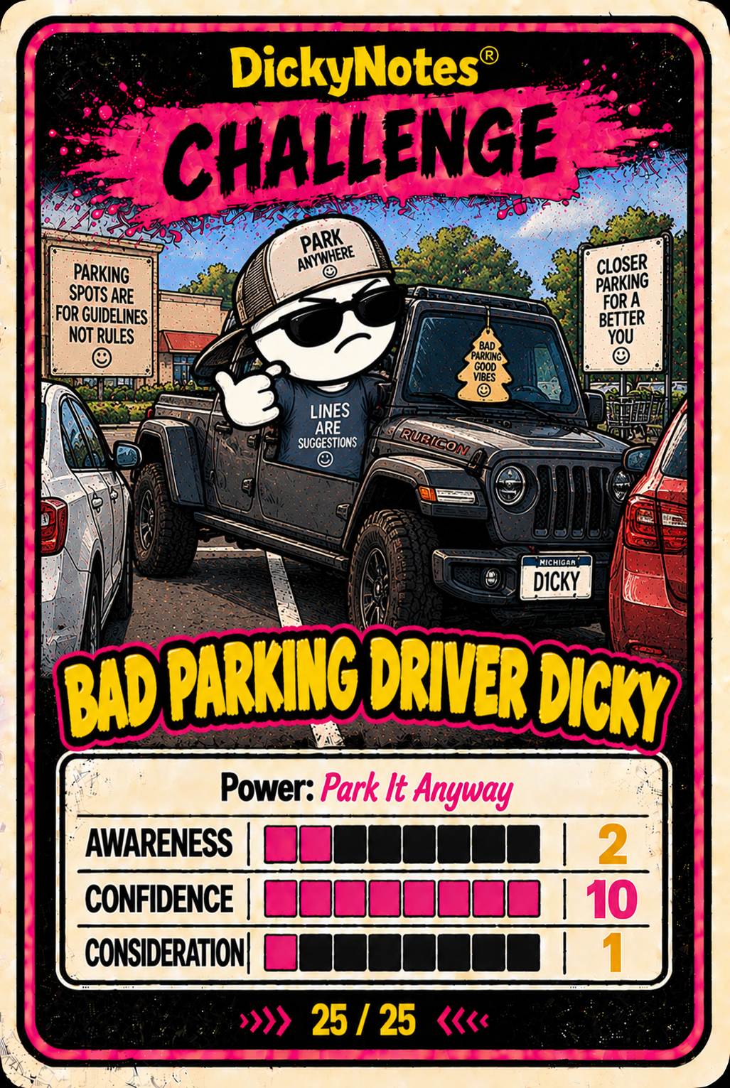 Bad Parking Driver Dicky character card from the DickyNotes® character universe.