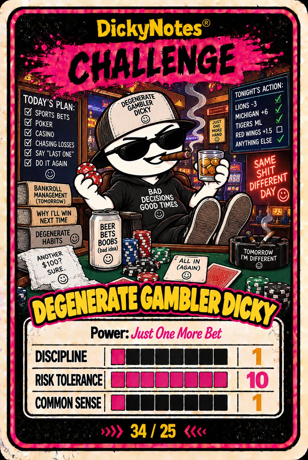 Degenerate Gambler Dicky character card from the DickyNotes® character universe.