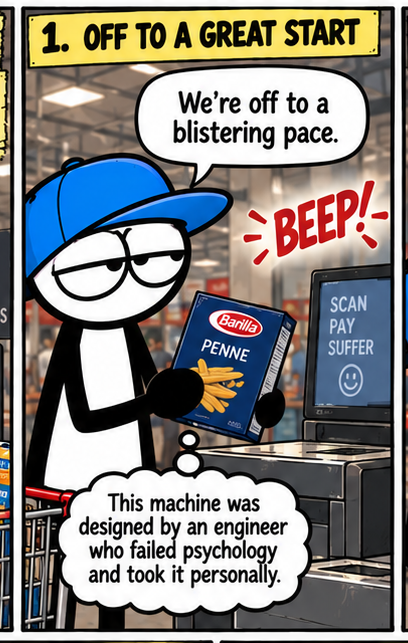 Dicky Uses Self-Checkout - Panel 1