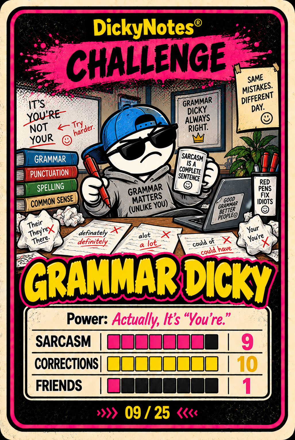 Grammar Dicky character card from the DickyNotes® character universe.