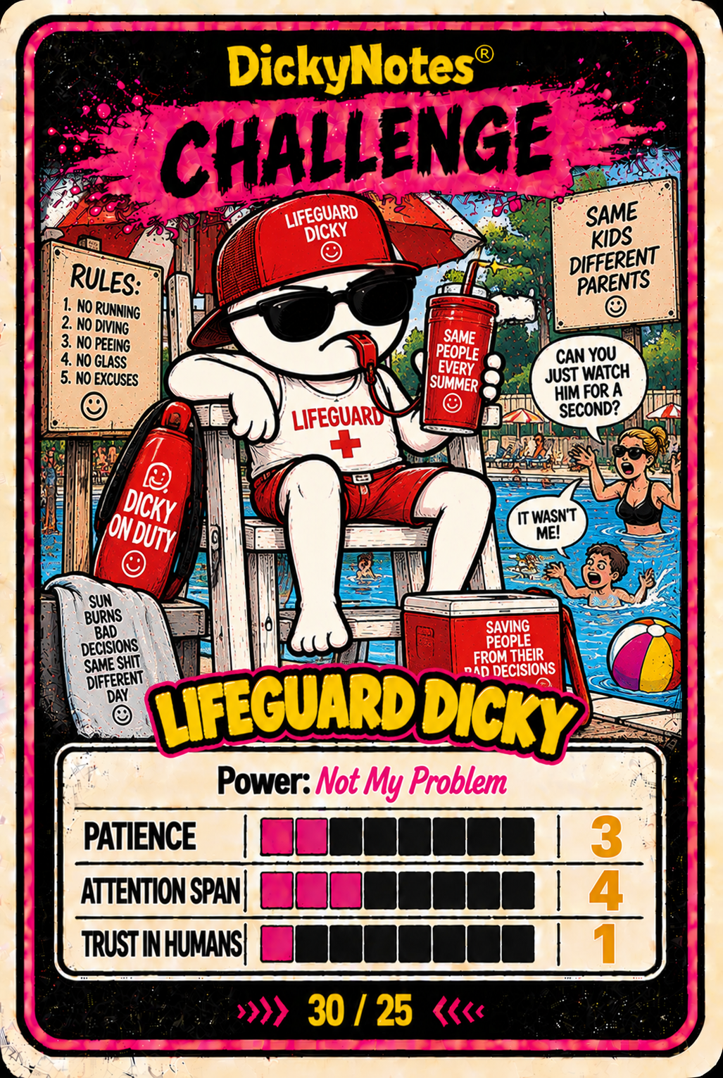 Lifeguard Dicky character card from the DickyNotes® character universe.