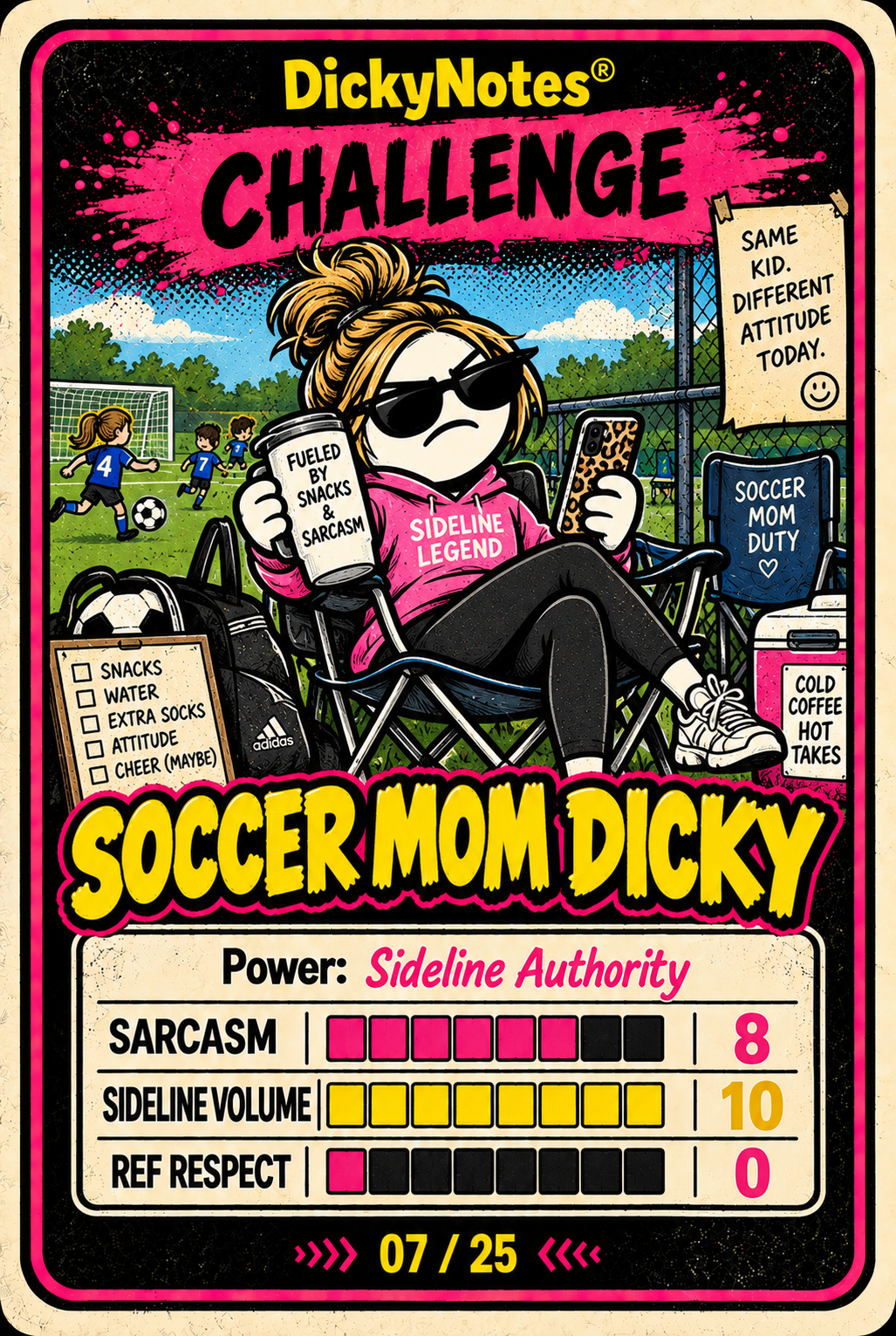 Soccer Mom Dicky character card from the DickyNotes® character universe.